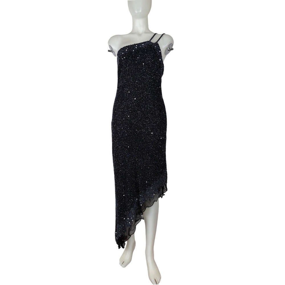 VTG Scala Y2K Silk Beaded Sequined Formal Dress Asymmetrical XL